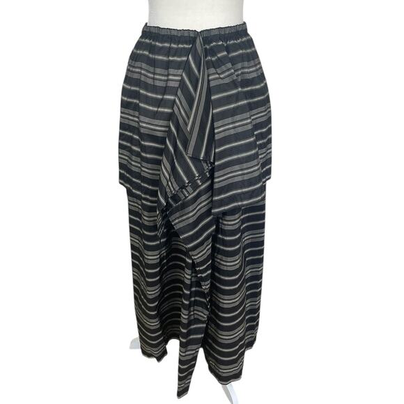 Krista Larson Silk Taffeta Striped Midi Skirt Ruffle OS Unique Art To Wear Artsy - Picture 4 of 12